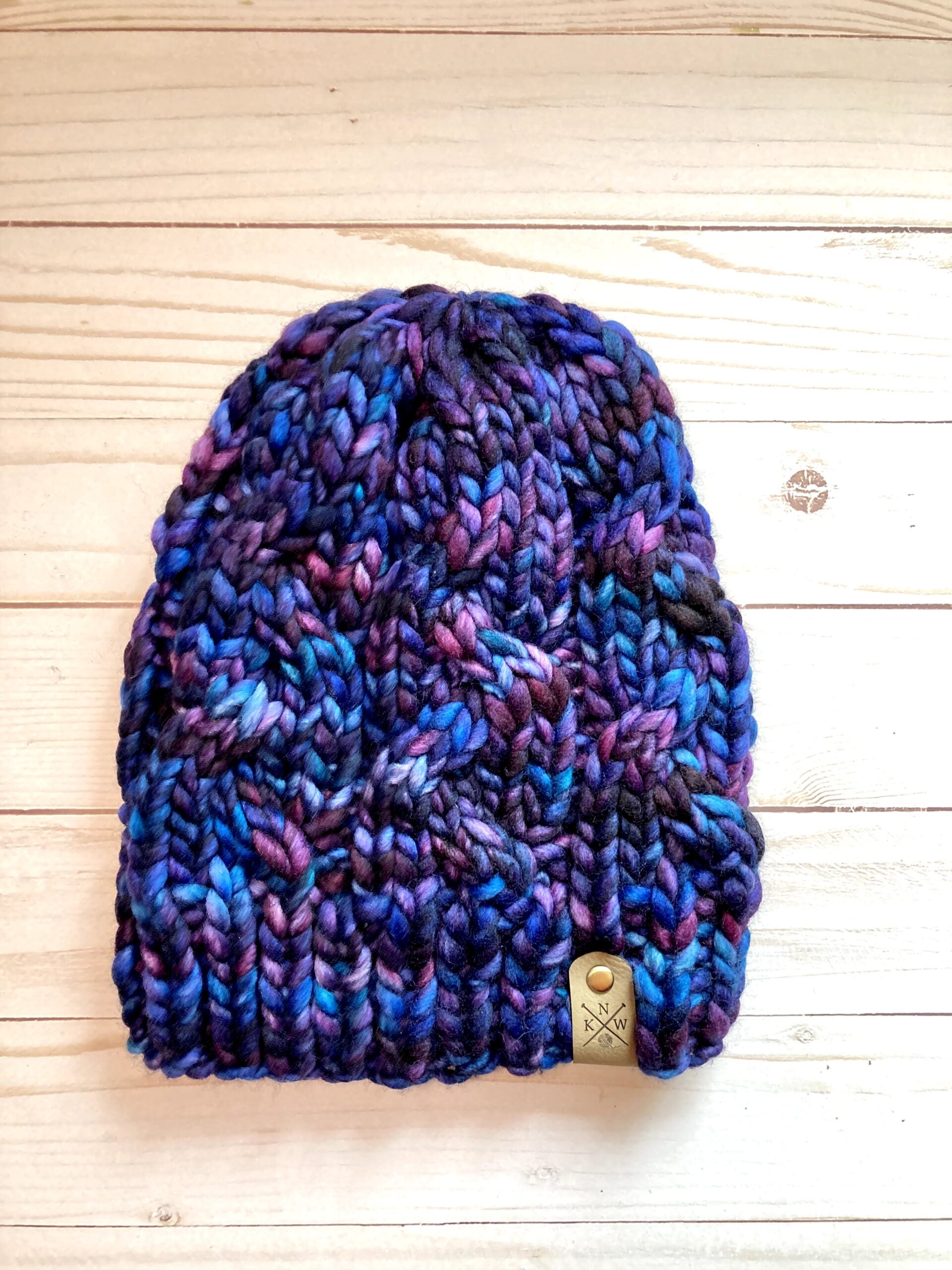 Purple and Blue Braided Cable Beanie