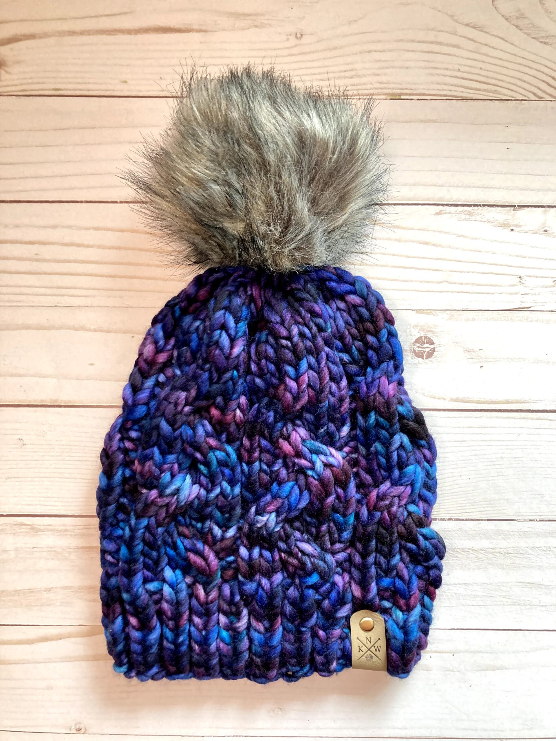 Purple and Blue Braided Cable Beanie - Image 6