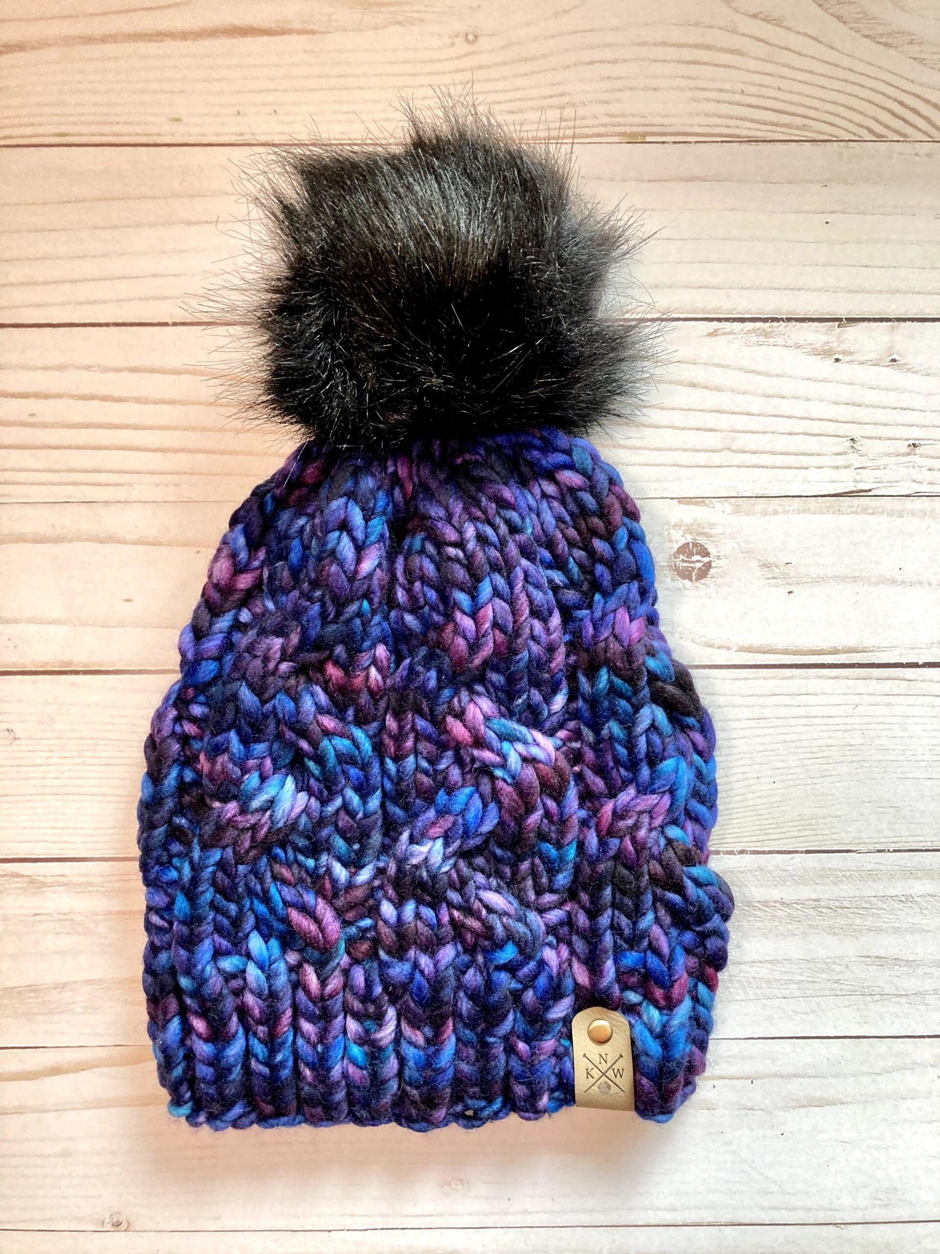 Purple and Blue Braided Cable Beanie - Image 4