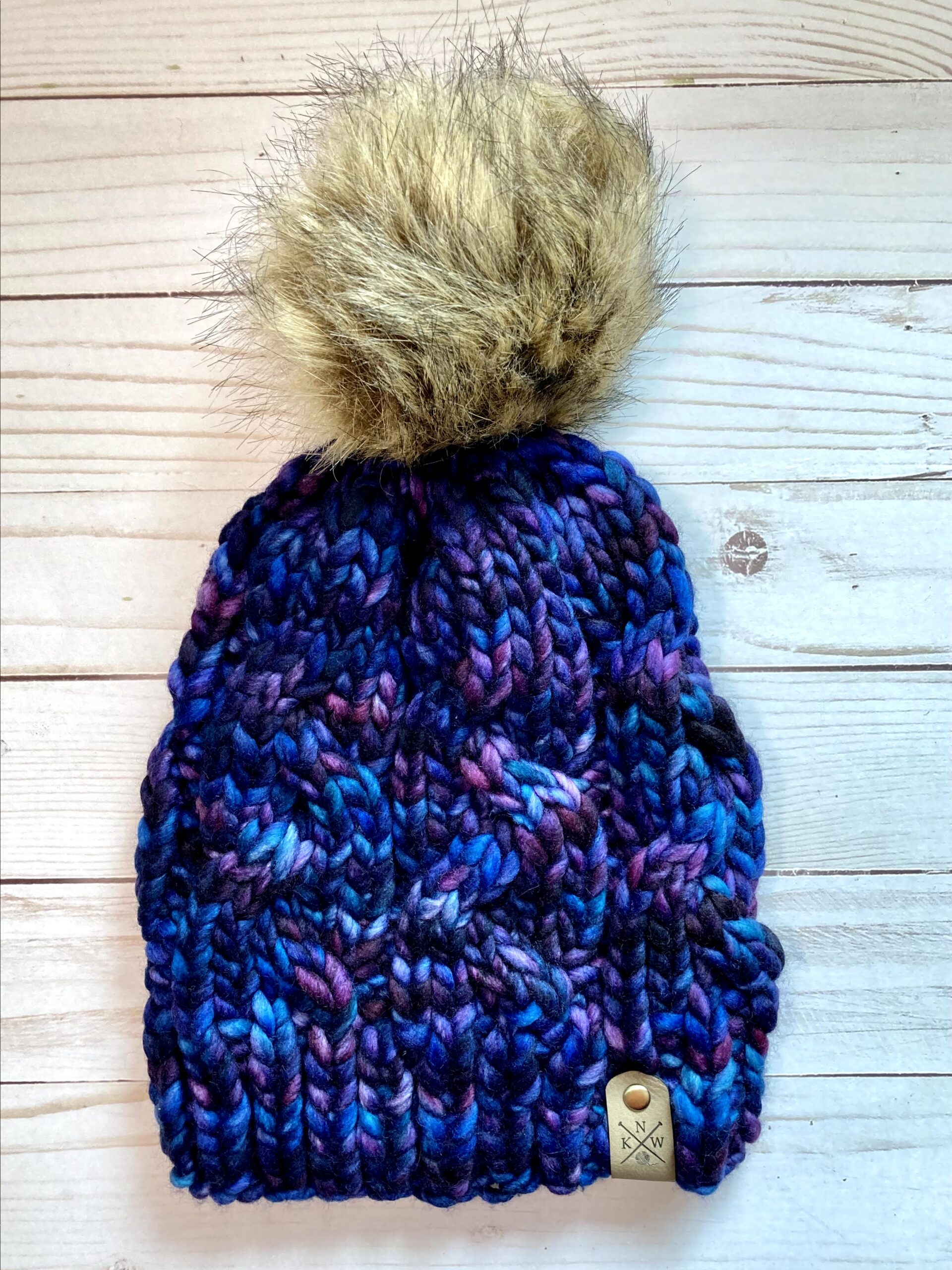 Purple and Blue Braided Cable Beanie - Image 5