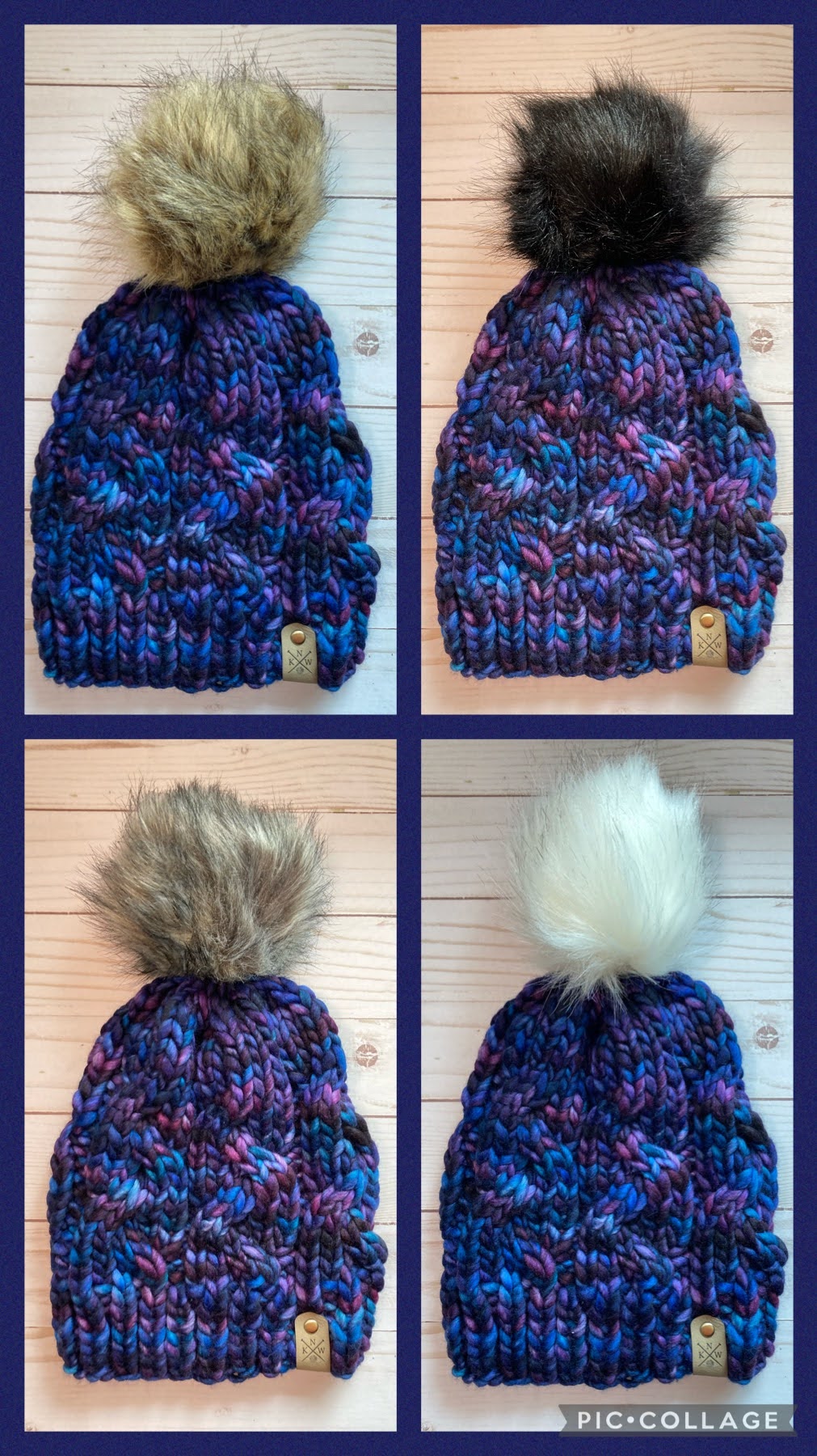 Purple and Blue Braided Cable Beanie - Image 3